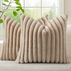 decorUhome Fall Faux Fur Throw Pillow Covers 26x26 Set of 2 Khaki Brown by decorUhome