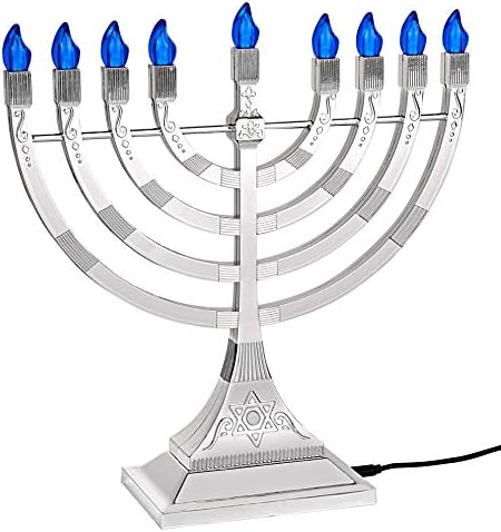Zion Judaica 12" LED Chanukah Menorah with Flame Shaped LED Bulbs Electric Menorah USB Powered or Batteries Electronic Minorah - 4' Cable Included Hanukkah Battery Menorahs Silver - Image 5