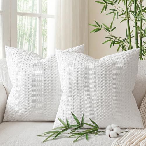 a moment 2 Pack Bamboo Fiber Pillow Covers - Waffle Weave, Ultra Soft & Breathable, Euro Shams Cotton Throw Pillow for Couch, Sofa, Bedroom Living Room 26x26 Inch White by amoment