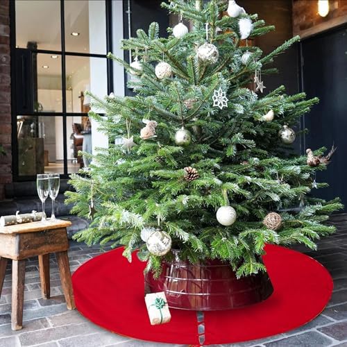 Sophia-Art Christmas Tree Skirt, Luxury Velvet Plush Skirt, Xmas Decoration Holiday Party Décor, Soft Velvet Home Décor Merry Christmas Party Christmas Tree Decorations (Red,56 Inch) - Image 3