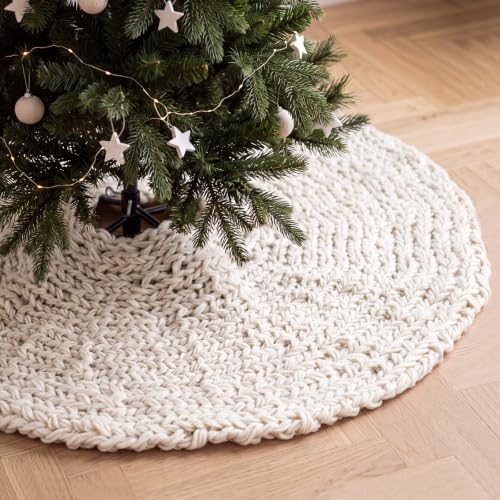 Shappy Beige 48 Inch Chunky Knit Christmas Tree Skirt Crochet Tree Skirt by Shappy