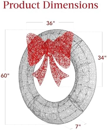 Best Choice Products 60in Pre-Lit Outdoor Christmas Wreath Decoration, LED Metal Holiday Decor for Home Exterior, Garden w/ 206 Lights, Bow - Silver/Red - Image 7