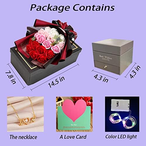 EIGHTOWN Roses Bouquet Artificial Flower - Preserved Red Rose Flowers with Love Necklace for Her - Unique Gifts Valentine's Day, Mother's Day, Thanksgiving, Birthday, Anniversary - Image 4