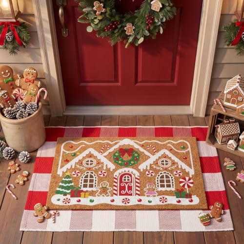 Moucuny 2 Pcs Christmas Coir Doormat Outdoor, Gingerbread House, Non Slip by Moucuny
