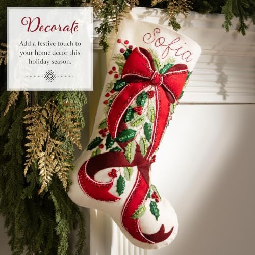 Bucilla, 18" Felt Applique Stocking Making Kit, for DIY Arts and Crafts Projects, Evergreen Holiday Elegance - Image 4