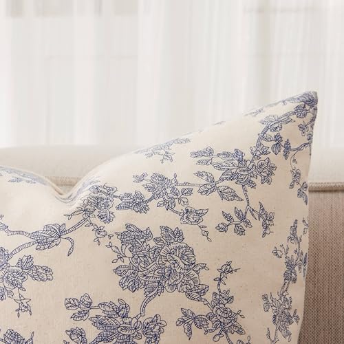 100% Cotton French Pastoral Throw Pillow Covers Set of 2, 24x24 Inch Double Sided/Blue, Farmhouse Decorative Cushion Covers for Sofa Bed Living Room Home Decor - Image 2