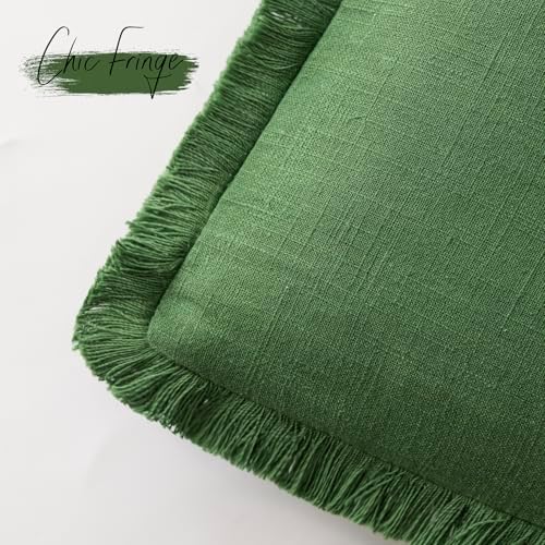 Foindtower Decorative Linen Fringe Throw Pillow Covers 18×18 Forest Green - Image 3