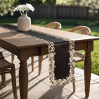 DECOZEN Gold Lace Black Christmas Table Runner – Embroidered Dining & Dresser Decor Scarf for Holiday Tables, Weddings & Parties – 14 x 108 in Elegant European Falling Granada Collection - Image 2