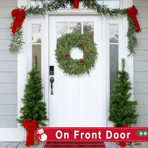 24 Inch Real Touch Lush Christmas Wreaths for Front Door with White Berries/Pine Cone Outdoor Christmas Decorations Winter Wreath Cypress Wreath for Windows Indoor Outside Xmas Home Decor Holiday - Image 6