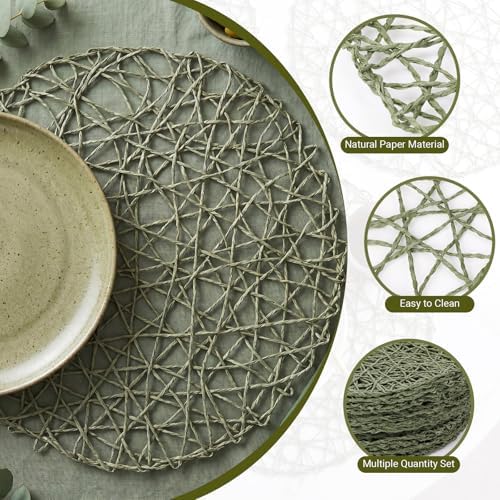 Threehoney Paper Braided Round Placemats, Set of 36, Sage Green, 13 in - Image 3