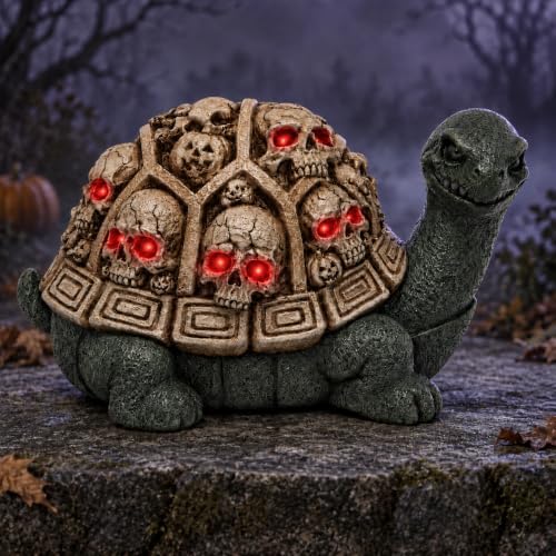 Nacome Solar Turtle Garden Statue - Skull Shell & Red Eyes, Halloween Decor by Nacome