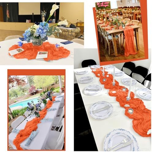 16 Pack Orange Table Runner 10FT Cheesecloth Table Runner Boho Gauze Table Runners Long Rustic Sheer Fabric Table Runners for Wedding Party Bridal Shower Farmhouse & Home Decor - Image 6