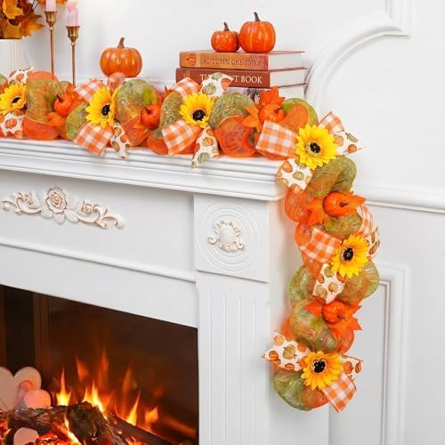 Sunflower Garland for Mantel, Fall Garland for Fireplace Home Decor - Image 2