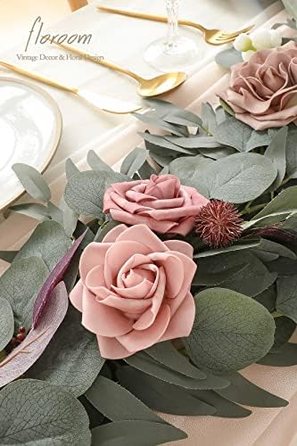 Floroom 6ft Artificial Eucalyptus Garland with Flowers Fake Greenery Faux Floral Vine Garland for Table Decor Wedding Centerpieces Bridal Shower Party Decorations, Dusty Rose & Mauve - Image 5