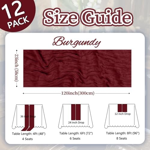 12 Pack Burgundy Cheesecloth Table Runner 23 x 120 Inch 10Ft - Image 2
