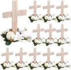 12 Sets Baptism Centerpieces Table Decorations First Communion Wooden Cross Ornament Set with Lily Candle Ring Wreath Purple Ribbon with Stands for Baptism Baby Shower Wedding (Wood) by Unknown