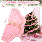 Arrowbash Pink 48 Inch Christmas Tree Skirt Velvet Scallop Ddge - Image 5