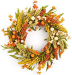 JINGHONG Artificial Fall Wreath 20 Inch Fall Wreaths for Front Door Orange Autumn Wreath with Pumpkins Grain Ears Foliage for Harvest Thanksgiving Day Wall Porch Farmhouse by JINGHONG
