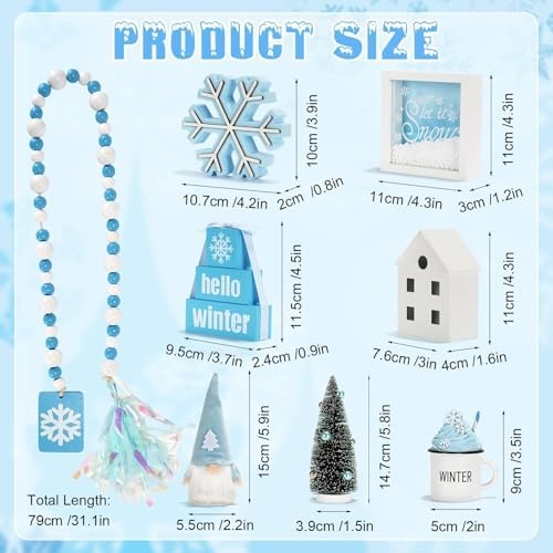 Winter Decoration for Home Office 8 PCS Blue Winter Tiered Tray Decor Set - Image 7