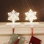 2 pcs Lighted Snowflake Christmas Stocking Holders for Mantel - LED Snowflake Stocking Holder Set - Christmas Stocking Hangers for Mantel - Metal Fireplace Hooks for Christmas Decorations by Kersiki