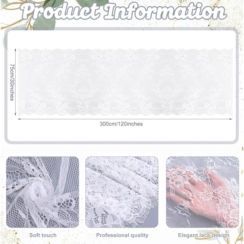 Remagr 12 Pcs White Lace Table Runners 30" x 120" Floral Wedding Decor - Image 2