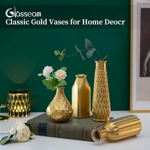 Glasseam Gold Glass Vase for Flowers: Set of 4 Small Vases for Home Decor - Image 3