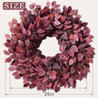 26" Artificial Hibiscus Leaves Fall Wreath for Front Door Decor(Autumn Red) - Image 6