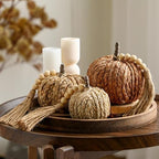 Wesiti 3 Pcs Rattan Pumpkin Decor with Tassel Beads Neutral Fall Decor by Unteilti