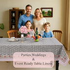 CPC Tablecloth 100% Cotton 70x118 Inch Indian Block Print Rectangle Table Cover, Table Cloth for Weddings, Spring/Summer, Barbeque - Labra Gray - Image 3
