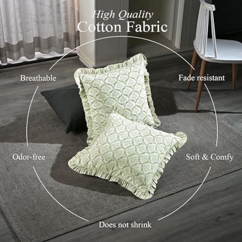 CPC Fern Regal Hand Block Print 100% Cotton Ruffle Throw Pillow Cover 18x18 inch with Hidden Zipper Decorative for Couch, Bed, Sofa, Farmhouse, Cottagecore Decor Gift Christmas Fall Thanksgiving - Image 4