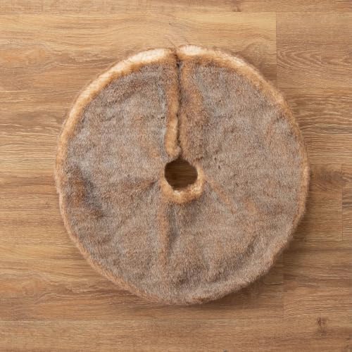 Balsam Hill Lodge Faux Fur Christmas Tree Skirt - Premium Rustic and Luxurious Fur Accents in Brown and Ivory for Tree Decor, Brown, 60" - Image 2