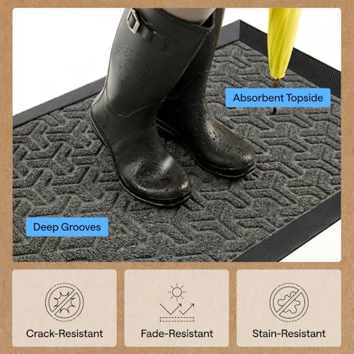 GORILLA GRIP WeatherMAX Door Mat, Indoor Outdoor Use, 35x23, Gray Geometric - Image 6