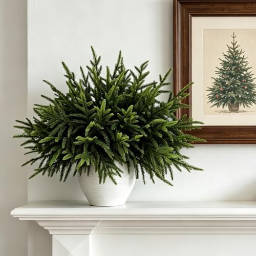 24Pcs 18" Christmas Norfolk Pine Stems, Soft Touch Branches Greenery Picks - Image 3