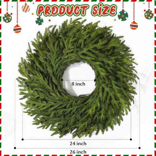 26" Large Norfolk Pine Wreath, Artificial Christmas Wreath for Front Door - Image 2