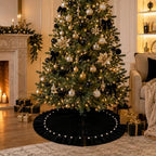 Black Velvet Christmas Tree Skirt 60 Inch – Pearl Beaded Ruffle Trim Xmas Tree Skirt with Bows, Festive Christmas Tree Base Cover for Holiday Party Home Decorations - 150cm - Image 5