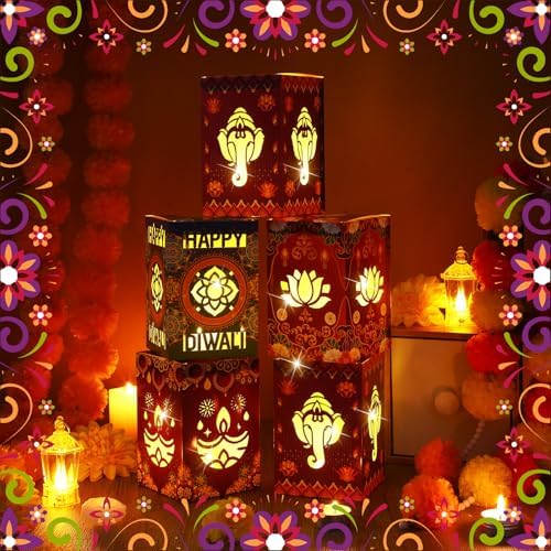 Tujoe 24 Set Diwali Decorations for Home Happy Diwali Paper Candles Holders - Image 4
