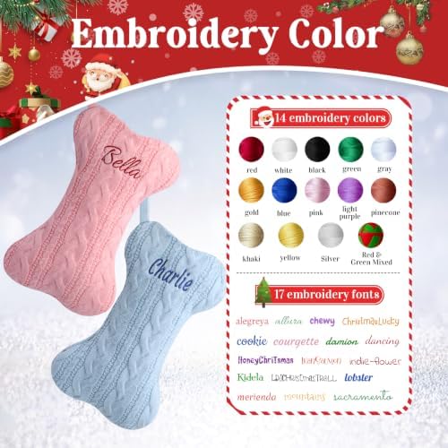 Personalized Dog Christmas Stockings,Custom Embroidered Pet Name & Bone Shape Stocking for Pet,Pink Blue Cable Knit 15.7” Large Dog Stocking for Fireplace Holiday Decor Gifts(6 Pack) - Image 5