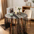 BINBE 12pcs Daisy Spring Table Runner Embroidery Gauze 10FT Florals Seasonal Tulle Holiday Birthday Kitchen Dining Table Decor for Home Party Black - Image 5