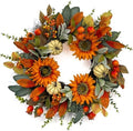 24" Fall Sunflower Wreath for Front Door - Artificial Autumn Wreath with Cream Pumpkins, Pomegranates and Mixed Berries - Farmhouse Harvest Floral Wreath for Thanksgiving Door Decor by IVKHE%E4%B8%A8PremiumHomeDecor
