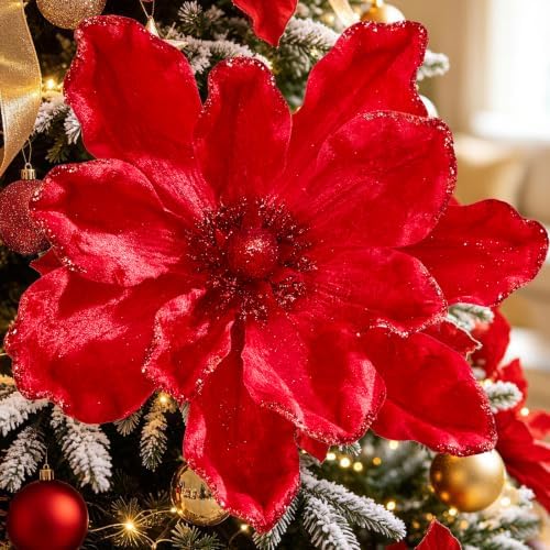 8PCS Large Christmas Magnolia Flowers for Christmas Tree Wreath by FaylifewayDecoryourLife