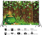 St Patricks Day Backdrop Ireland Green Shamrocks Gold Coins Decorations Background Brown Wooden Board Irish Clover Baby Shower Background Birthday Party Banner Studio Props 8x8ft - Image 3