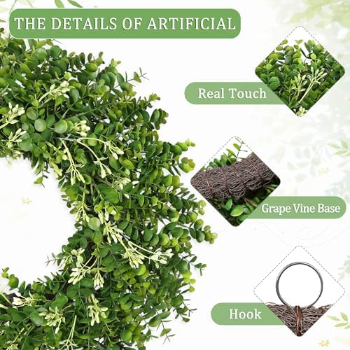 26 Inch Large Greenery Eucalyptus Boxwood Wreaths Artificial Easter Summer Spring Wreaths for Front Door Outdoor All Season Spring Decorations for Home Porch Room Window Wall Farmhouse (Berries) - Image 3
