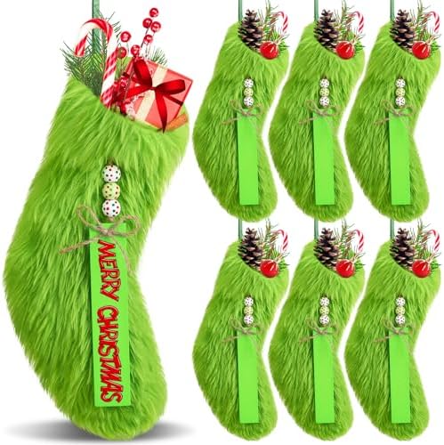 Moucuny 6 Pcs Lime Green Christmas Stocking Faux Fur Stocking DIY Name Tags by Moucuny