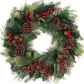 20inch Artificial Christmas Wreath with Red Berries, Pinecones, Green Leaves, Handmade Winter Decoration for Front Door Gate Wall Christmas Party Decorations by Devonwide