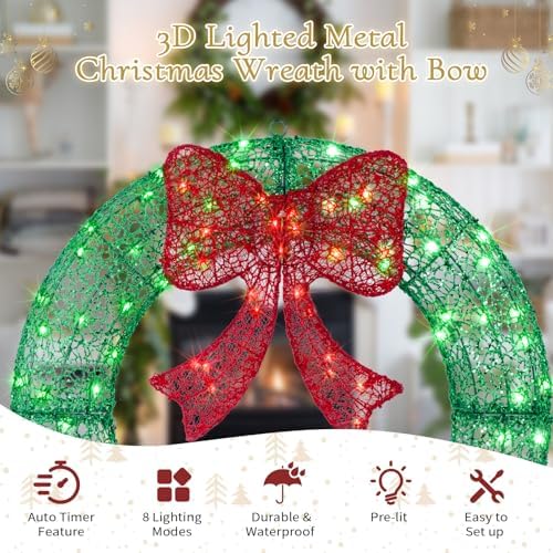 24 in Pre-Lit Christmas Wreath with 6H On/18H Off Timer - Image 4