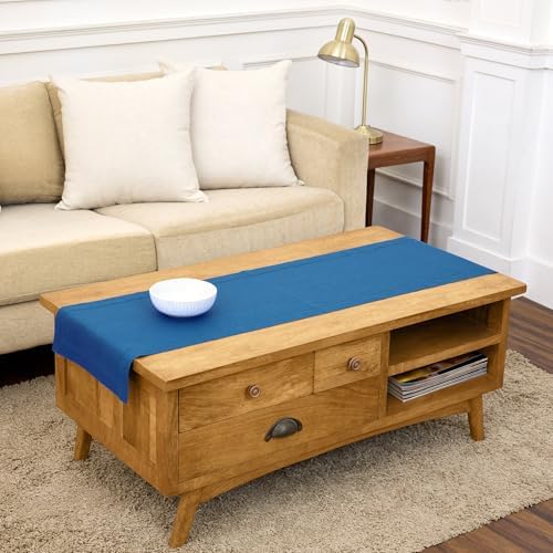 Solino Home 100% Pure Linen Table Runner Indigo Blue Hemstitch, 14 x 60 in by SolinoHome
