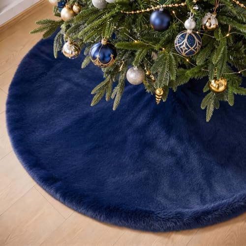 Viorawhite Navy Blue Christmas Tree Skirt, 60 Inch Large Faux Fur by VioraWhite
