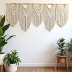 Extral Large macrame wall hanging, 71'' W x 32'' L boho wall art tapestry wall decor for urban entryway,living room,bedroom decor, headboard woven wall art, big fiber art over couch art for Yarn hallway (Wood Bead-B) - Image 2