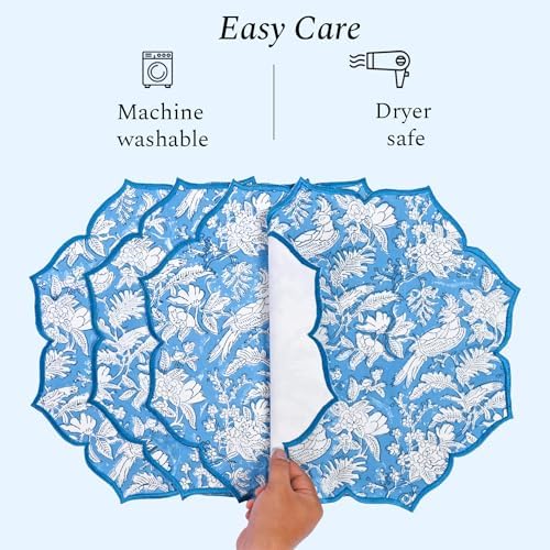 CPC Blue Sapphire Block Print Cotton Floral Placemat 15x15 Inch, Set of 4 - Image 7