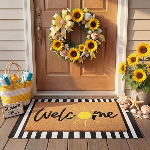 Tinideya 2 Pcs Sunshine Layered Doormat Set for Front Door Decor by Tinideya